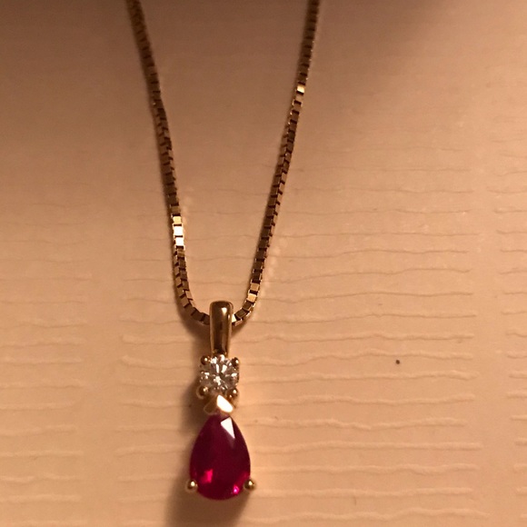 14k gold necklace with ruby pendant - Picture 1 of 10